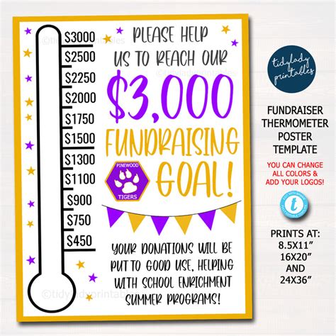 School Pto Fundraising Goal Thermometer Poster Template — Tidylady