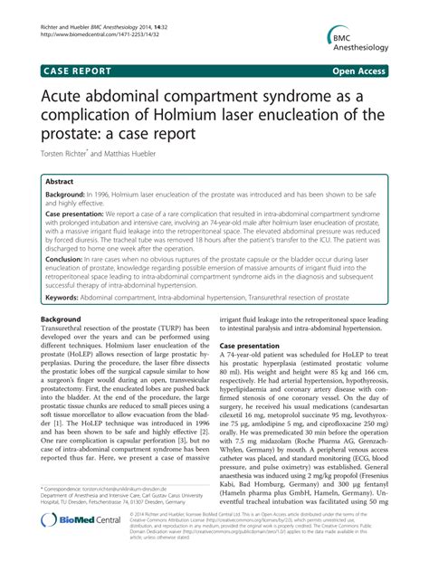 Pdf Acute Abdominal Compartment Syndrome As A Complication Of Holmium Laser Enucleation Of The