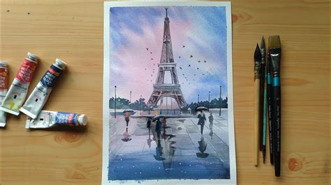 Watercolor Painting Of Eiffel Tower Youtube