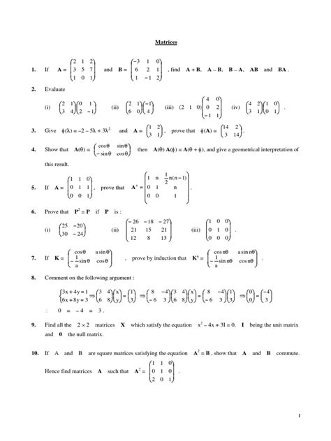 Matrices Exercisepdf Matrix Mathematics Theoretical Physics
