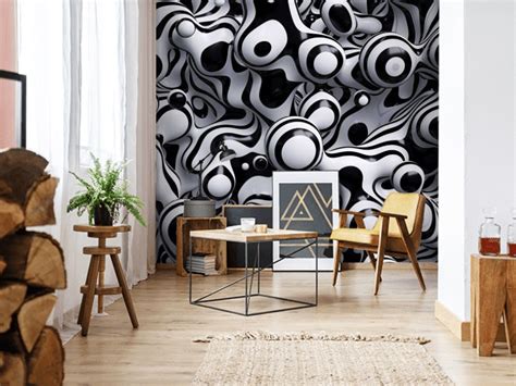3d Wallpapers Mural Wall Decor Black And White Drops Wallpaper Etsy