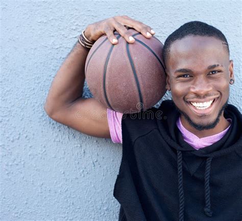 Cheerful African American Man Holding Basketball Stock Photo Image Of