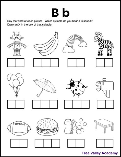 Letter B Sound Phonics Worksheets Tree Valley Academy