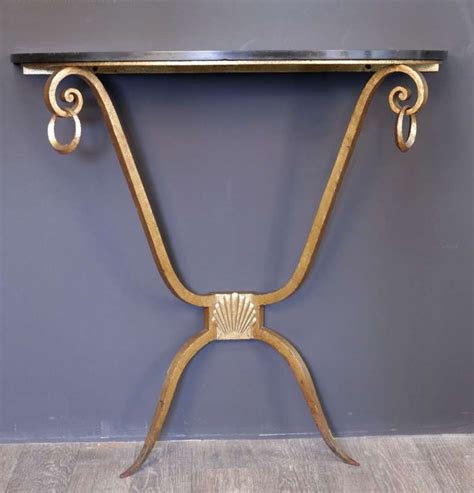 1940s Gilded Wrought Iron Console With A Marble Leaf Top At 1stdibs