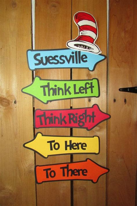 Dr Suess Inspired Whimsical Directional Signs Party Sign Cat In The