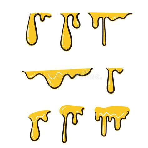 Hand Drawn Doodle Dripping Honey Golden Yellow Cartoon Syrup Or Juice Dripping Liquid Oil