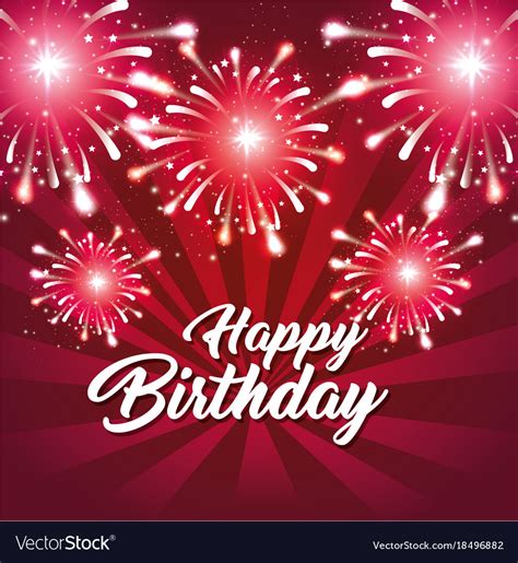 Happy Birthday Greeting Card Colorful Fireworks Vector Image