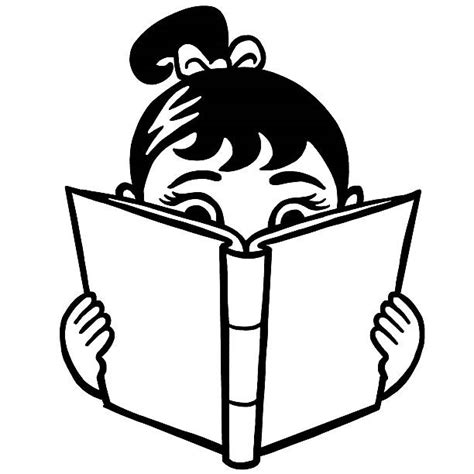 Book Black And White Little Girls Reading Clip Art Vector Images