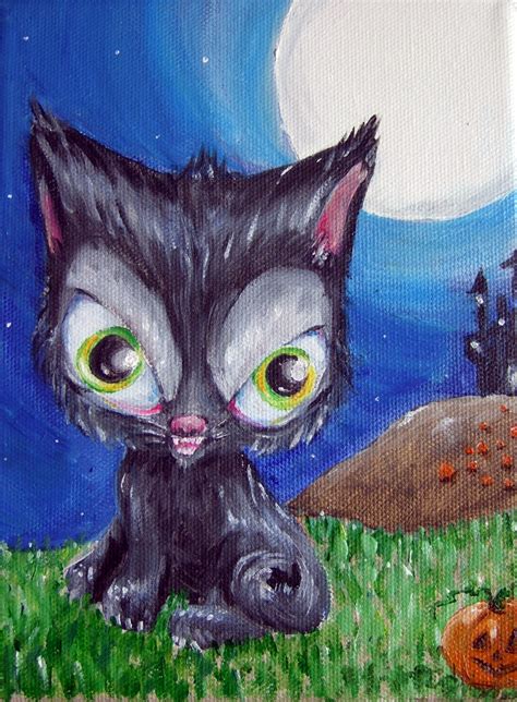Original Smiling Halloween Black Cat Oil Painting This Is Flickr