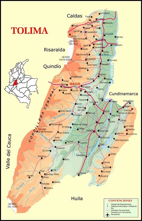 Tolima, located mainly in the andes, is one of colombia's most mountainous provinces. Mapa del carreteras de Tolima - Tamaño completo