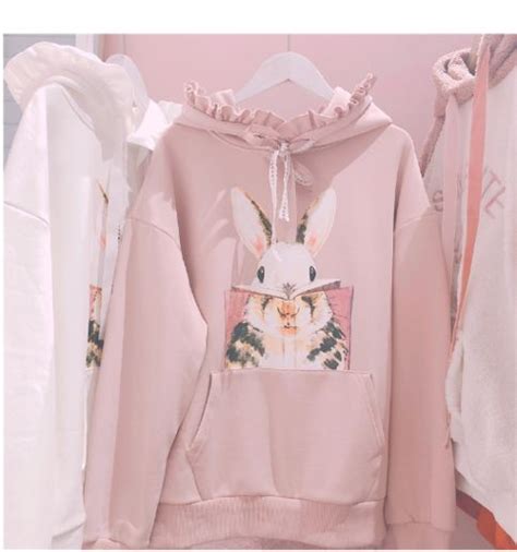 Cute Bunny Rabbit Graphic Ruffled Pullover Hoodies Kawaii Clothes