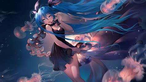 Desktop Wallpaper Blue Hair Anime Girl Vocaloid Hatsune Miku Hd Image Picture Background