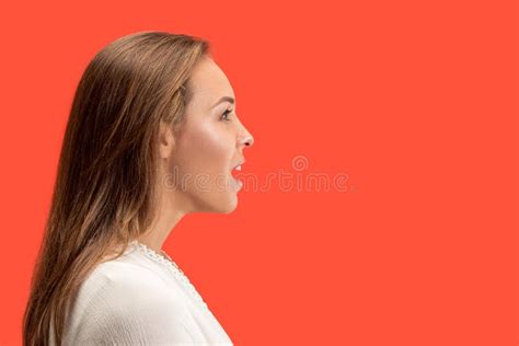 Beautiful Woman Looking Suprised Isolated On Red Stock Image Image Of Adult Girl 123824565