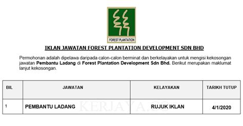 The company operates through three segments: Permohonan Jawatan Kosong Forest Plantation Development ...