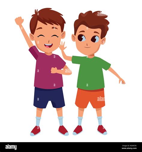 Los Niños Amigos Jugando Y Sonriendo Dibujos Animados Imagen Vector De