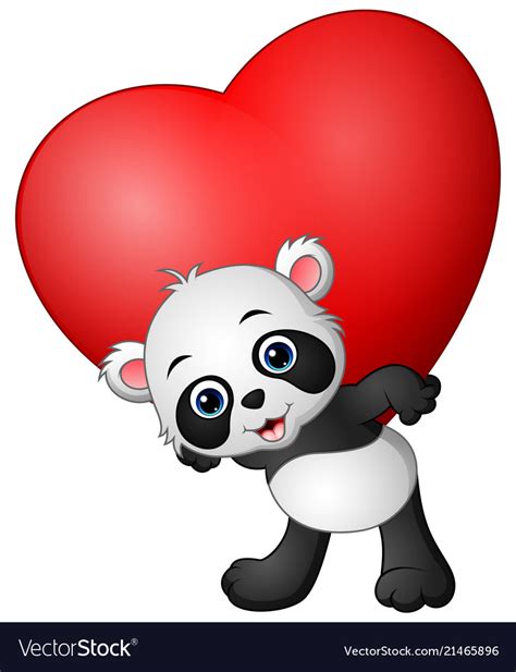 Cartoon Panda Hold Red Heart Royalty Free Vector Image