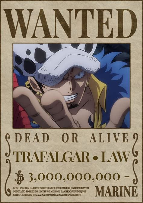 Trafalgar Law wanted poster One Piece การตนนารก การตน วอลลเปเปอรอะนเมะ