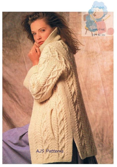 pdf knitting pattern ladies cabled aran jacket or coat