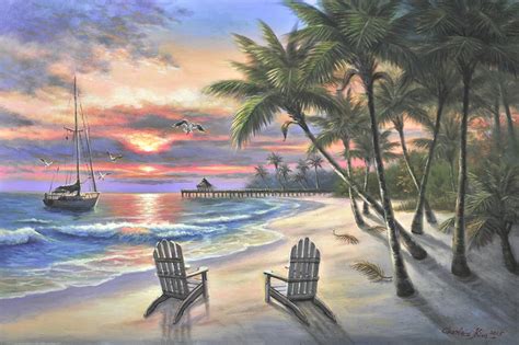 Sunset Palm Beach Painting By Charles Kim Fine Art America