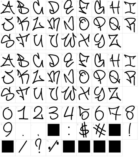 the letters and numbers are all written in black ink with different symbols on them