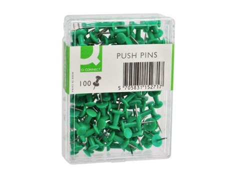 Push Pins Green Plastic Box Q Connect