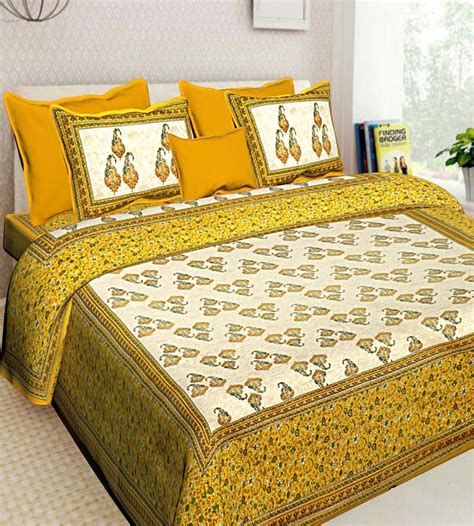 Indian Printed Cotton Bedding Bedsheet With 2 Pillow Cover Queen Size ...