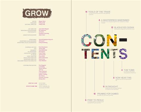 Table Of Contents Magazine Examples