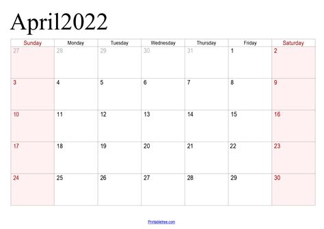 April 2022 Calendar Printable Pdf Template With Holidays