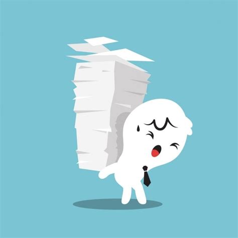 Free Vector Cartoon Of A Businessman With A Pile Of Papers
