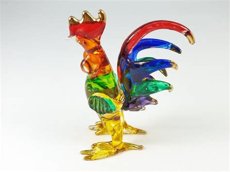 Chicken Glass Blown Octopus Figurine Rainbow Cock Decor Etsy