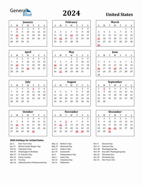 Free Printable 2024 United States Holiday Calendar