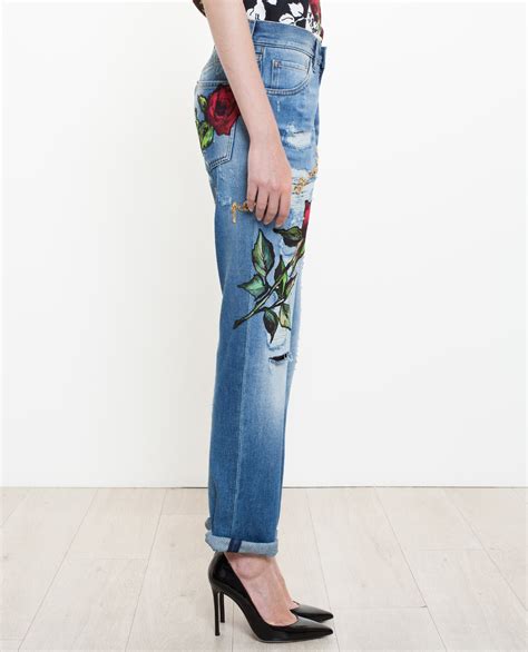 Lyst Dolce And Gabbana Roses Embroidered Jeans In Blue