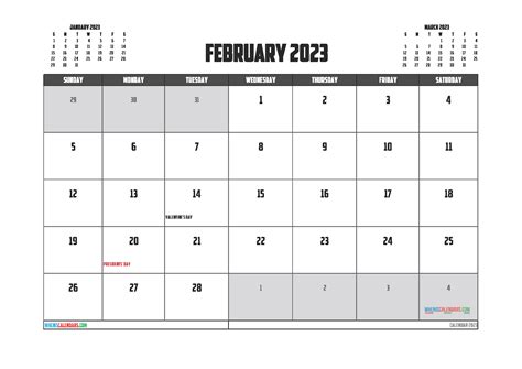 Free February 2023 Calendar With Holidays Pdf Printable