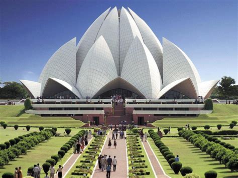 Lotus Temple A Unique Building In The Shape Of A Lotus Flower In New