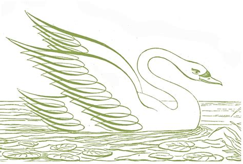 Antique Clip Art Pen Flourished Swan Birds Tree The