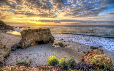 Wallpaper Landscape Sunset Sea Bay Rock Shore Sand Beach