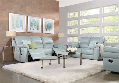 Vercelli Aqua Leather 5 Pc Living Room With Reclining Sofa Leather