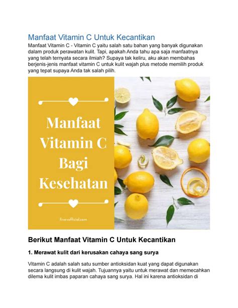 Manfaat Vitamin C Untuk Kecantikan By Distributor Fivev Jawa Timur Issuu
