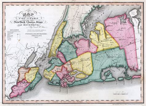 1839 Map Of The Counties Of New York Queens Kings And Richmond By David H Burr Kings