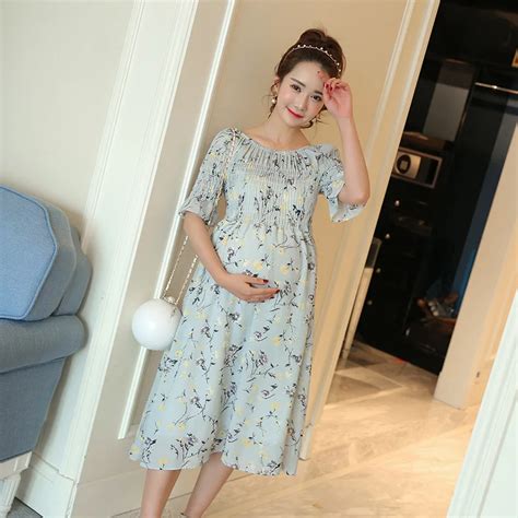 Maternity Clothes New Korean Summer Dresses For Pregnant Women Fashion Floral Loose Chiffon