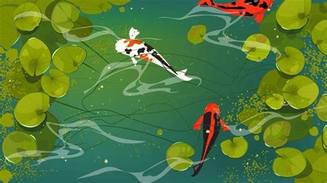 Free Motion Graphic Virtual Background 🐟 Koi Pond Fish Swimming Cartoon