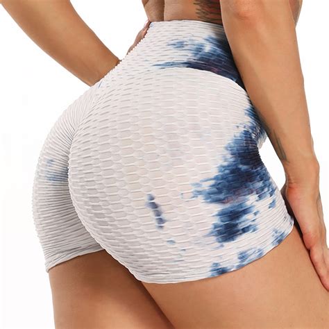 seasum seasum high waist yoga shorts for women tie dyed tummy control scrunch sexy booty butt