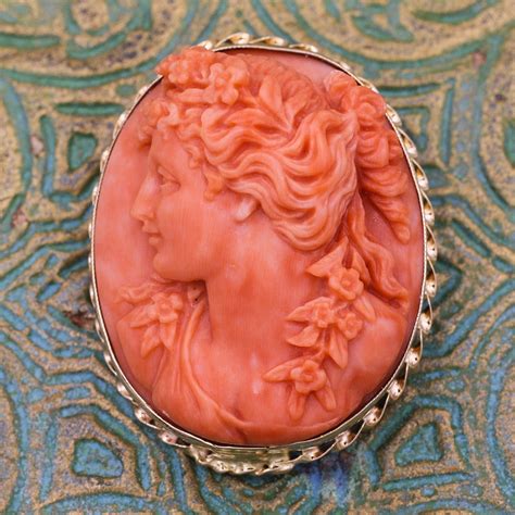 Victorian Sardinian Coral Cameo Pinpendant Pippin Vintage Jewelry