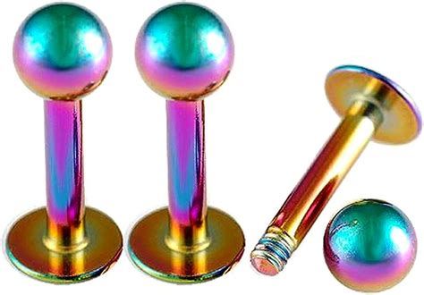 14g 14 Gauge 16mm 516 8mm Rainbow Anodized Steel Lip Bar Labret Ring