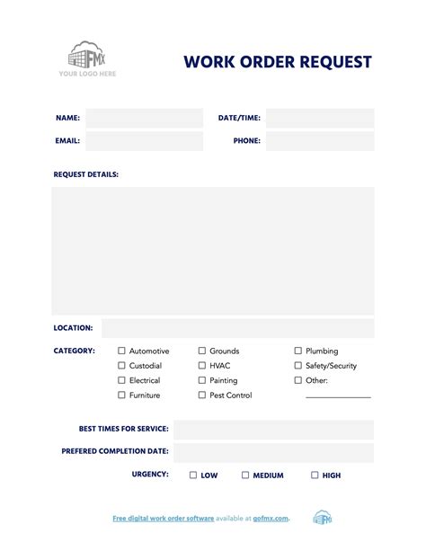 Maintenance Work Order Form Free Downloadable Template Fmx Free