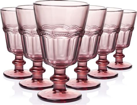 Physkoa Red Wine Glasses Set Of 6 Dishwasher Safe Vintage Drinking Glasses For