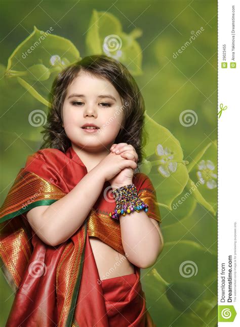 A Little Girl Is In The National Indian Dress Stock Image