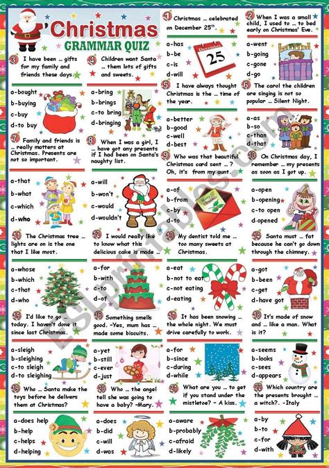 Christmas Grammar Quiz Key Included Esl Worksheet By Katiana