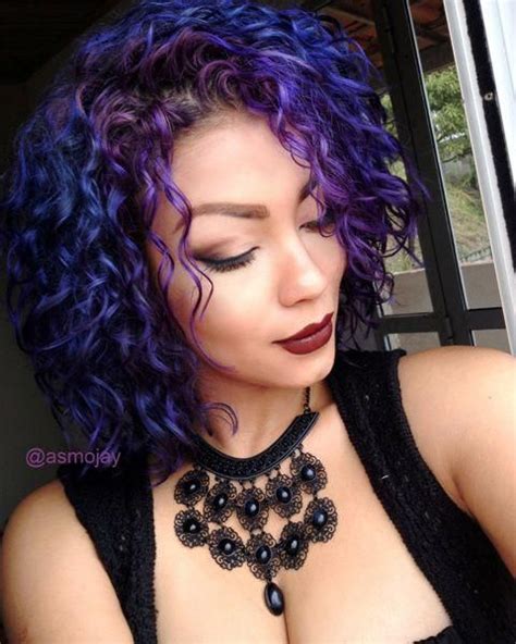 Asmojay Curly Hair Blue Curls Purple Colored Short Makeup Afro