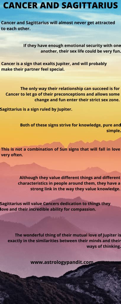 Your life will be an eternal journey, both mental and real. Cancer man in love with Sagittarius Love Compatibility